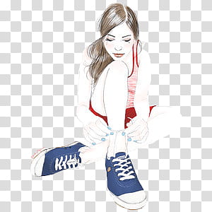 girls s, woman tie her shoe lace cartoon sketch transparent background PNG clipart