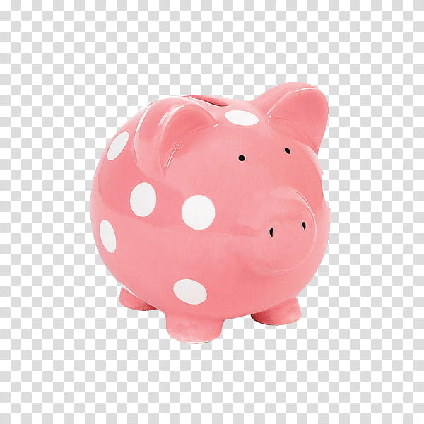 Very pink s, pink and white polka-dot ceramic piggy bank transparent background PNG clipart