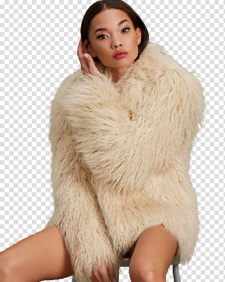 ASHLEY MOORE, woman in beige fur jacket transparent background PNG clipart