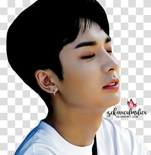 Pentagon Yuto 18 Season s Greetings, man wearing silver-colored earring and white crew-neck shirt transparent background PNG clipart thumbnail
