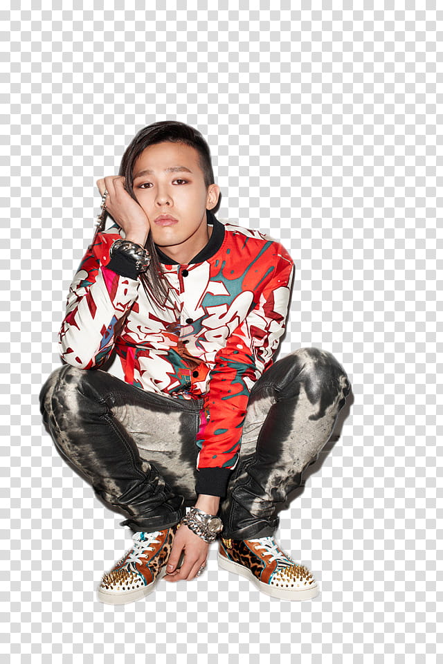 Big Bang , squatting Big Bang G-Dragon transparent background PNG clipart