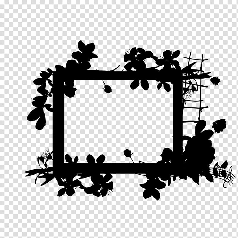 Flower Background Frame, Frames, Line, Leaf, Rectangle, Plant, Blackandwhite transparent background PNG clipart