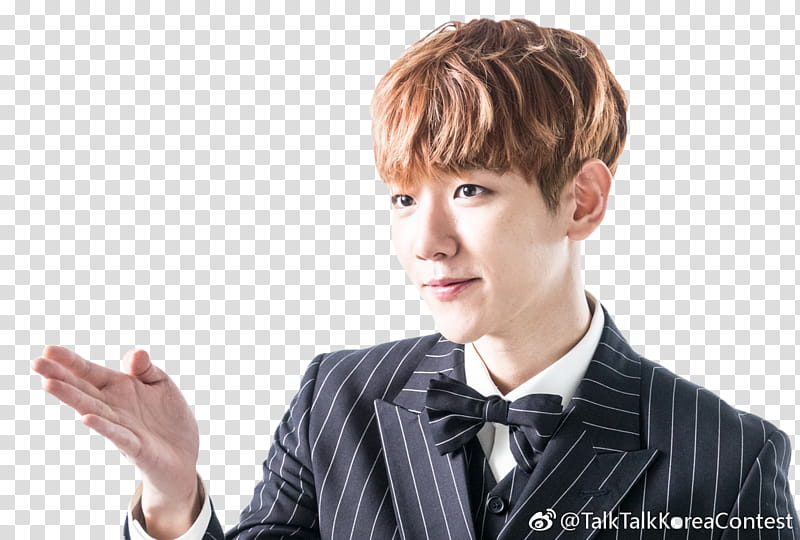 BAEKHYUN EXO, man wearing black and gray striped suit jacket transparent background PNG clipart