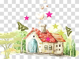 house cottage child art, Watercolor, Paint, Wet Ink transparent background PNG clipart thumbnail