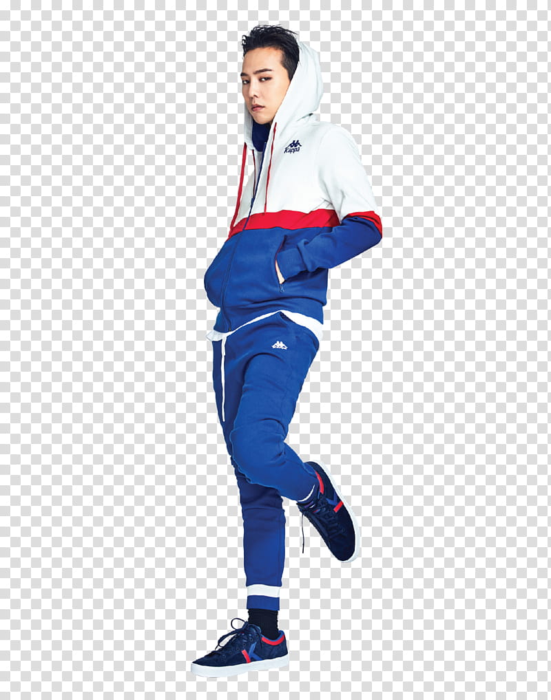 G Dragon KAPPA P, men's white and blue hoodie and sweatpants outfit transparent background PNG clipart