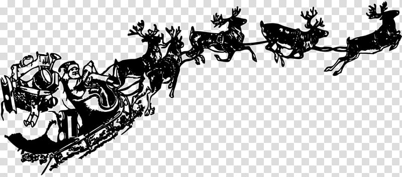 Christmas Santa Claus, Reindeer, Sled, Christmas Day, Santa Clauss Reindeer, Santa Claus Village, Silhouette, Santas Slay transparent background PNG clipart