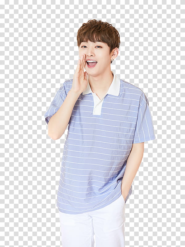 WANNA ONE S , man wearing blue striped shirt shouting transparent background PNG clipart
