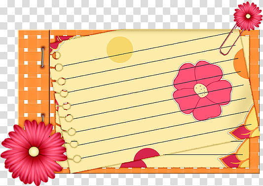 Notas, pink and yellow floral note graphic transparent background PNG clipart