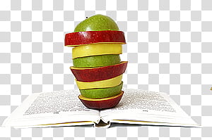 fruit , sliced apple fruits on opened book transparent background PNG clipart