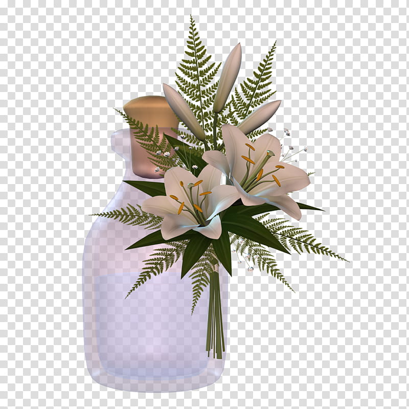 Floral Scrapbooking Kit, white petaled flower beside glass bottle transparent background PNG clipart