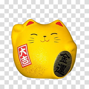 MANEKI NEKO, yellow lucky cat art transparent background PNG clipart