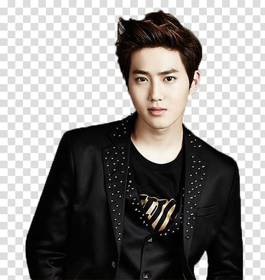 EXO IVY CLUB, man wearing black notched lapel suit jacket transparent background PNG clipart