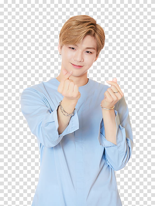 WANNA ONE S , man wearing blue long-sleeved shirt transparent background PNG clipart