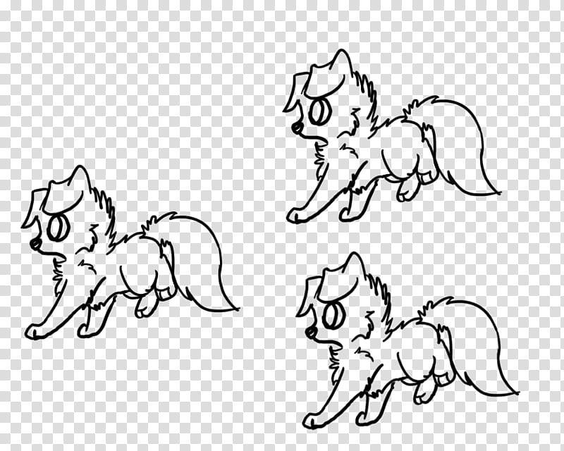 Puppy line art, three black and white puppy drawings transparent background PNG clipart