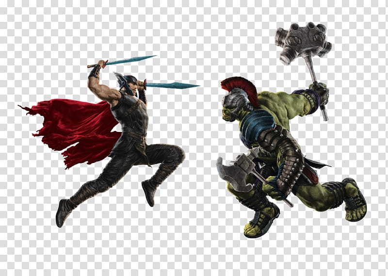 Thor vs Hulk, Marvel Thor and Hulk holding weapon transparent background PNG clipart