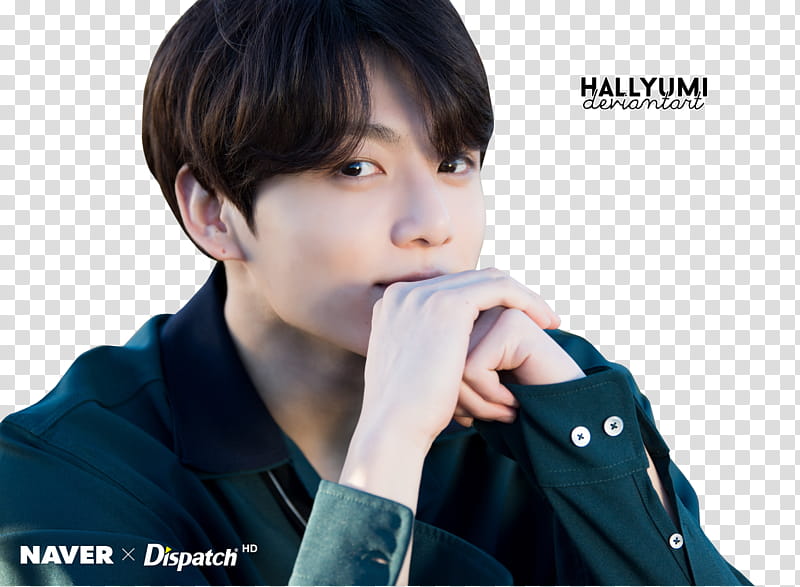 JungKook BTS TH ANNIVERSARY, men's black Naver x Dispatch coat with text overlay transparent background PNG clipart