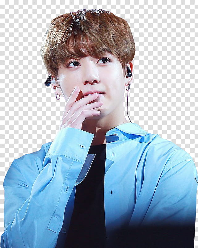 JungKook BTS, man wearing blue dress shirt transparent background PNG clipart