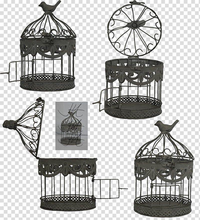 Birdcage , four gray metal birdcages transparent background PNG clipart