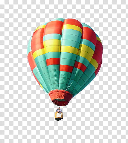 Up up and away, green, red, and yellow air balloon in mid-air transparent background PNG clipart