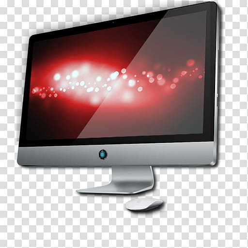 WB Red, silver iMac and white Apple Magic Mouse transparent background PNG clipart