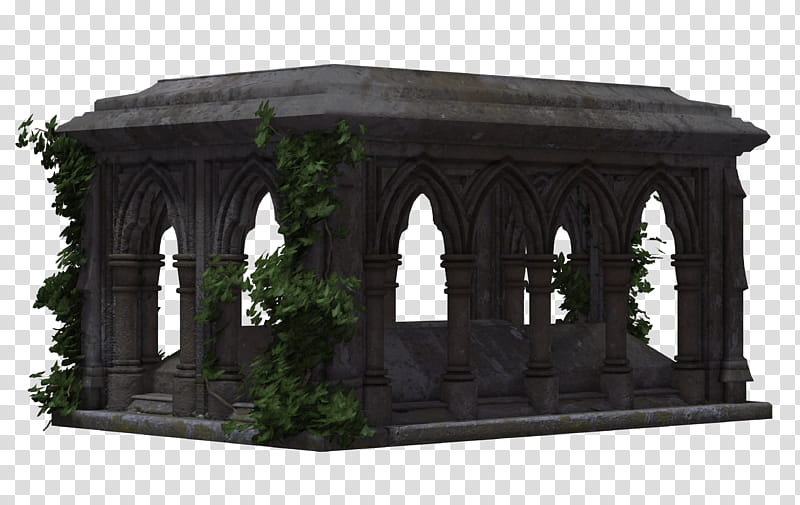 Gothic Tomb , green leafed plants on gray concrete ruins ] transparent background PNG clipart