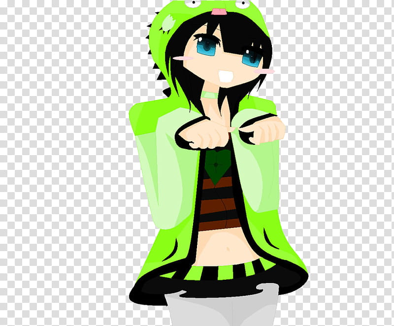Muniequitas, female anime wearing green and black hoodie transparent background PNG clipart