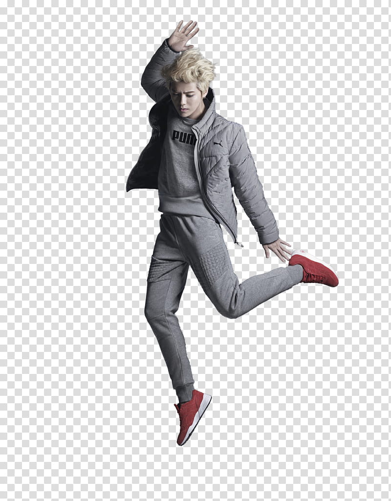 Luhan, man wearing Puma jacket while jumping transparent background PNG clipart