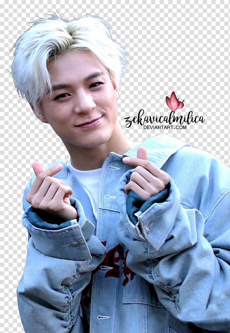 NCT Jeno  KBS Music Bank, man wearing blue button-up denim jacket transparent background PNG clipart