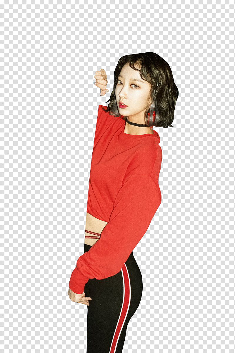 EXID FULL MOON DDD , woman in red crew-neck sweater and black bottoms transparent background PNG clipart