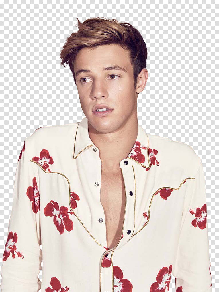 Cameron Dallas, men's white and black floral button top transparent background PNG clipart