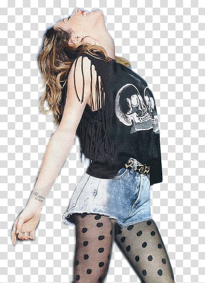 Martina Stoessel, woman wearing black sleeveless top and blue denim short shorts transparent background PNG clipart