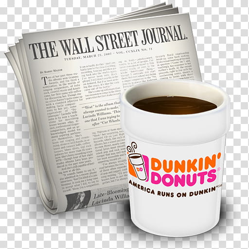 Newsreader Icons vol , Dunkin', Dunkin' Donuts coffee cup and The Wall Street Journal newspaper art transparent background PNG clipart