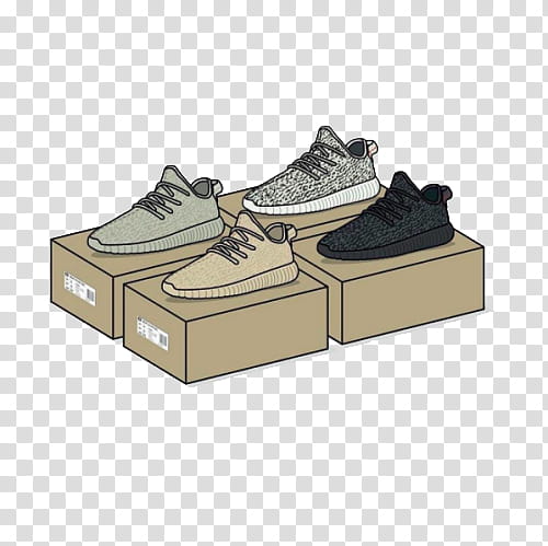 four unpaired moon rock, oxford tan, turtle dove, and pirate black Adidas Yeezy Boost  shoes transparent background PNG clipart