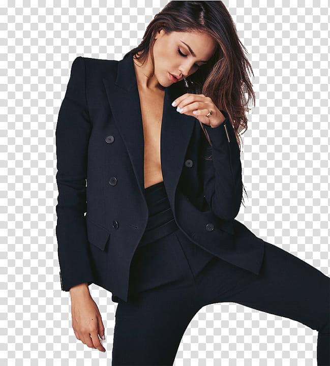 Eiza Reyna Gonzalez, woman in black pants and formal coat transparent background PNG clipart