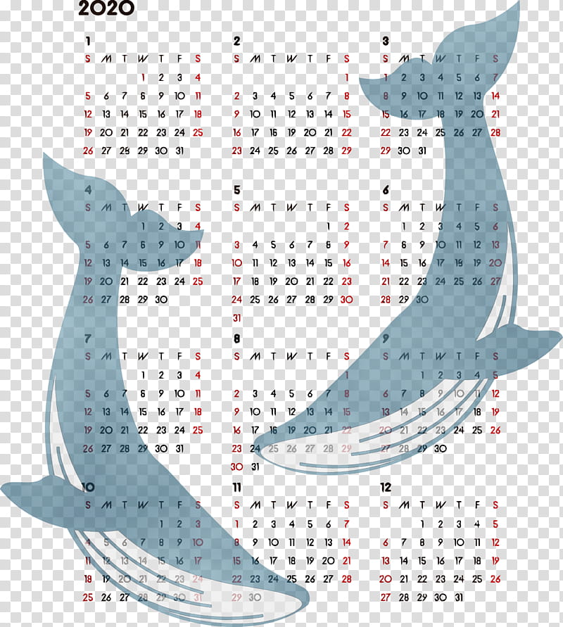 animal figure fish pattern, 2020 Yearly Calendar, Printable 2020 Yearly Calendar, Year 2020 Calendar, Watercolor, Paint, Wet Ink transparent background PNG clipart