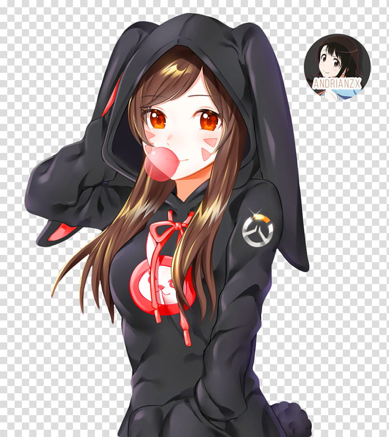 [k Render] Neko Girl, female anime character wearing black rabbit onesie transparent background PNG clipart