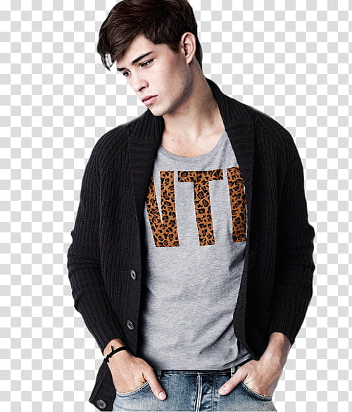 Male Models, man wearing knitted cardigan transparent background PNG clipart