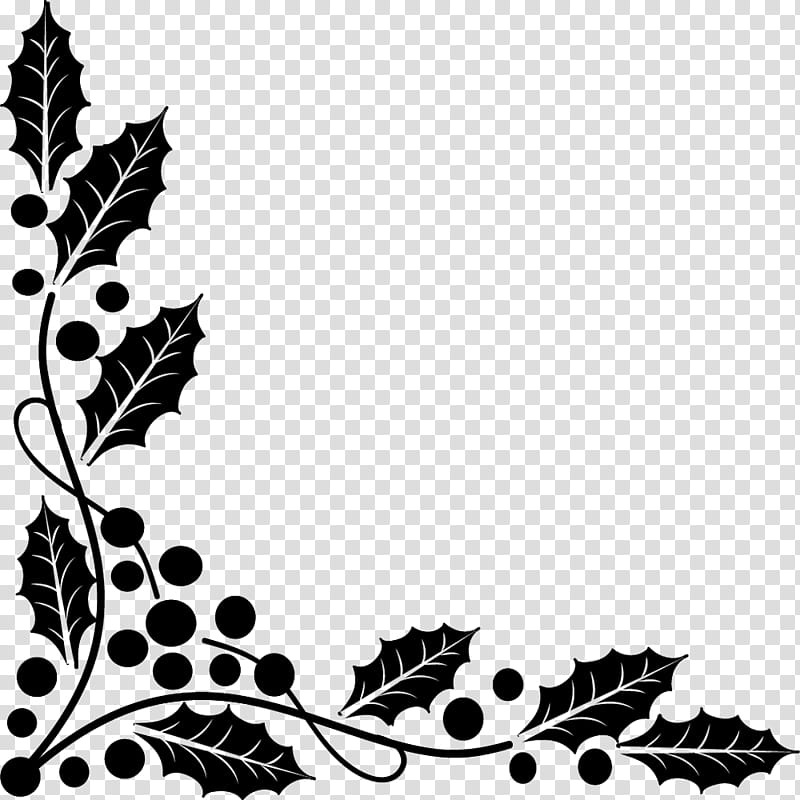 Christmas corners, black floral frame transparent background PNG clipart