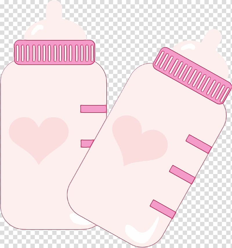 Baby bottle, Watercolor, Paint, Wet Ink, Pink, Drinkware, Water Bottle, Heart transparent background PNG clipart