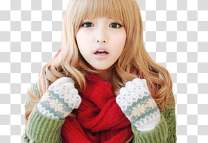 Ulzzang Blonde Haired Girl Wearing Red Scarf Transparent