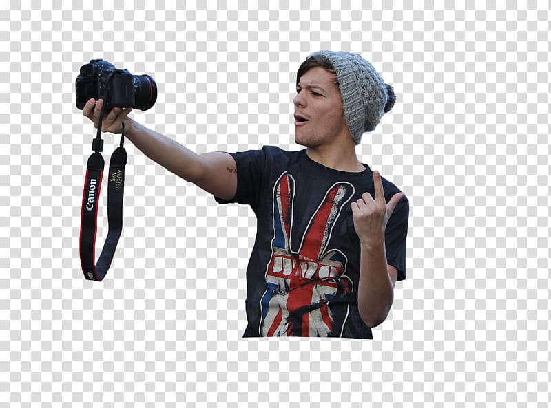 Louis Tomlinson, man holding black Canon DSLR camera transparent background PNG clipart