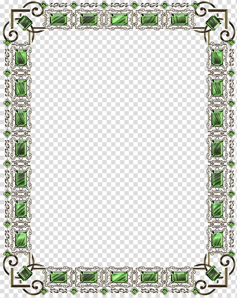 golden frame with green gems, green and grey border transparent background PNG clipart