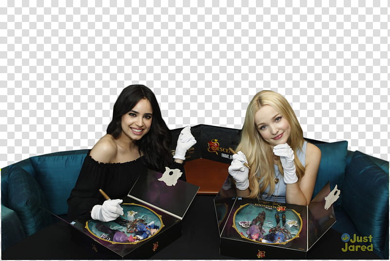 Sofia Carson y Dove Cameron, two women sits on sofa transparent background PNG clipart