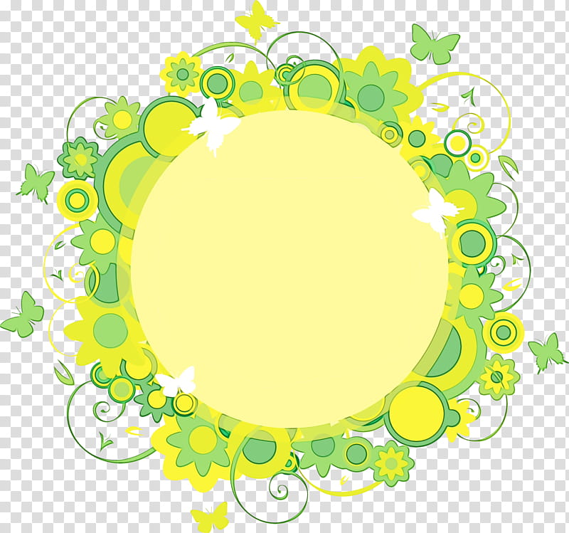 green yellow circle oval plant, Flower Circle Frame, Floral Circle Frame, Watercolor, Paint, Wet Ink transparent background PNG clipart