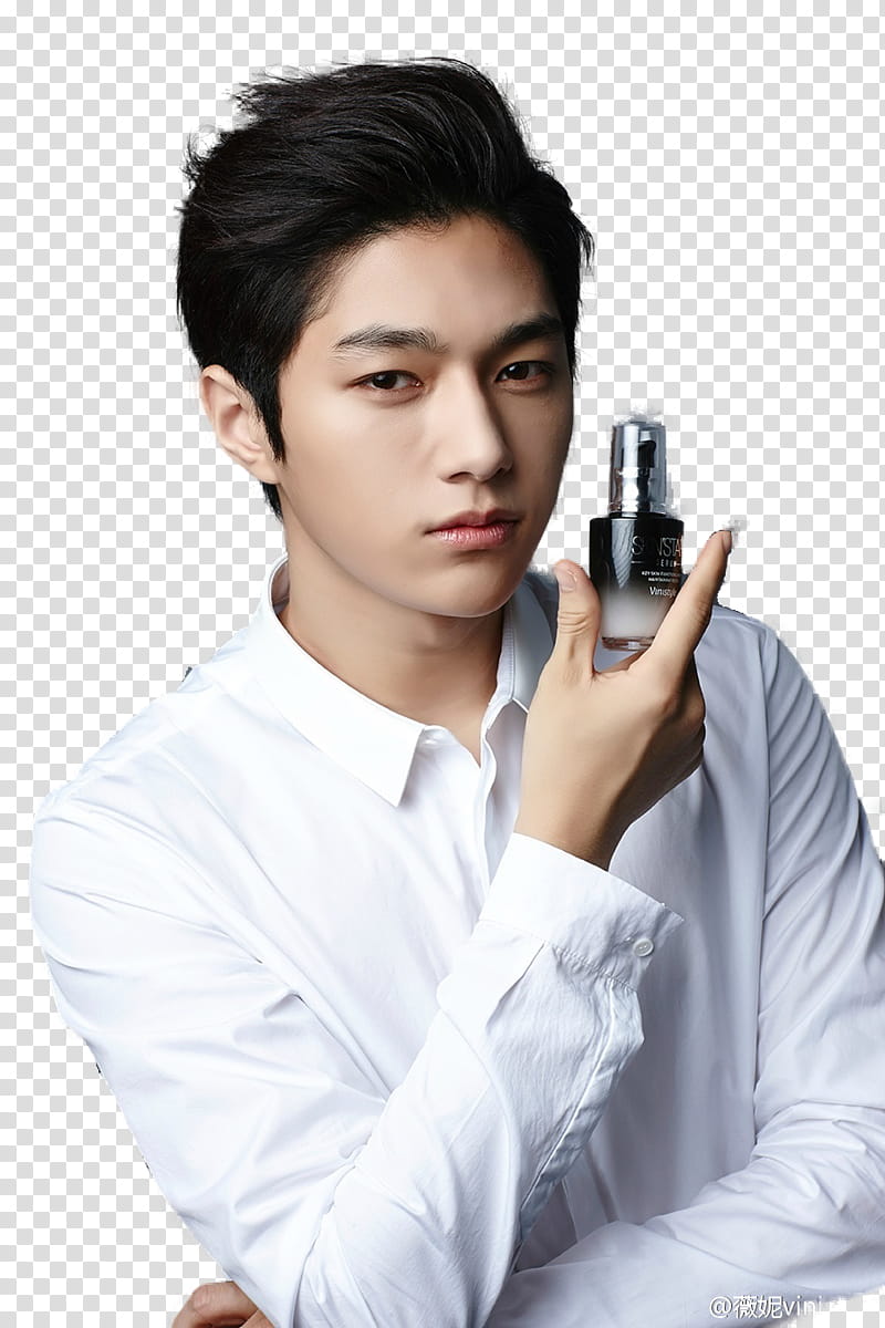 Myungsoo, man holding grey spray bottle transparent background PNG clipart