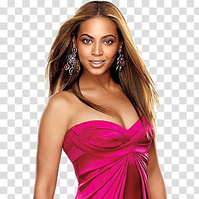 Beyonce, smiling Beyonce Knowles wearing pink strapless dress transparent background PNG clipart