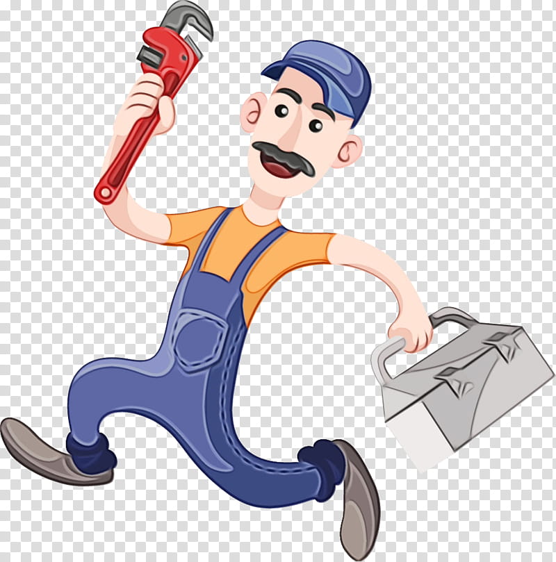 cartoon plumber construction worker tradesman, Watercolor, Paint, Wet Ink, Cartoon transparent background PNG clipart