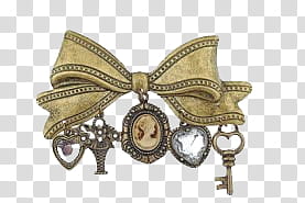 , gold bow with several charms transparent background PNG clipart