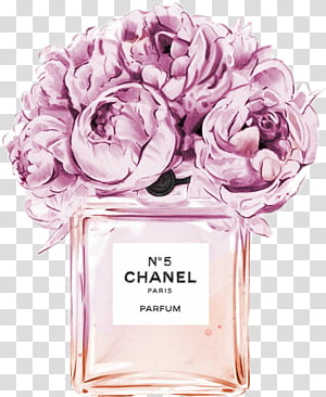 Watercolor Pink Flowers, Chanel No 5, Coco, Perfume, Chanel No 5 Perfume,  Fashion, Canvas, Haute Couture transparent background PNG clipart