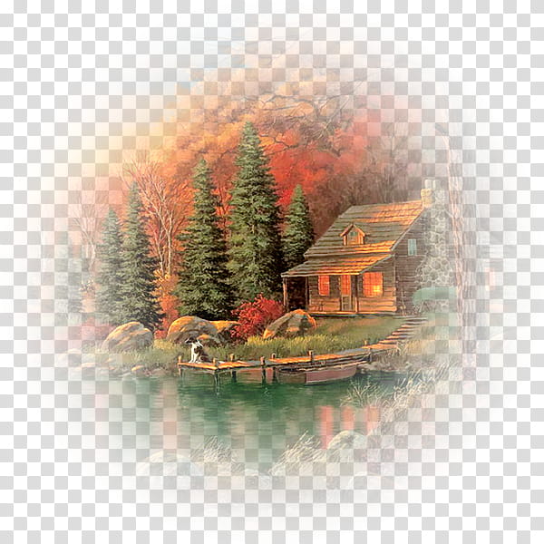 Autumn Sky, Painting, Log Cabin, Landscape Painting, 2018, Oil Painting, Fine Arts, Thomas Kinkade transparent background PNG clipart